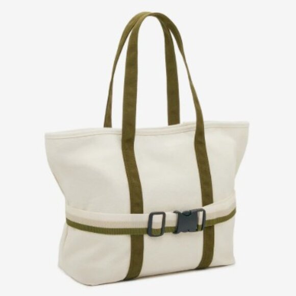 DSW Ivory/Green Canvas Tote Bag with Travel Band NWT - Picture 3 of 9